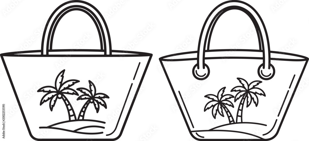 Fototapeta premium Beach bag with palm trees icon.