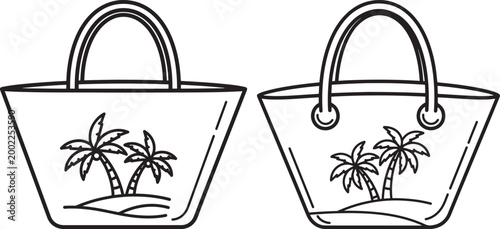 Beach bag with palm trees icon.