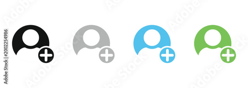 Add user icon set. Person profile avatar with plus, add account symbol. Vector illustration for digital identity and register forms