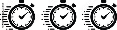 Stopwatch icon set, vector illustration of timers indicating progress and completion for time management deadline tracking and productivity UI design.