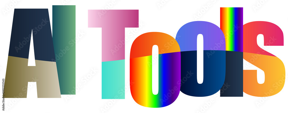 Fototapeta premium Colorful gradient letters spelling out Ai Tools design text