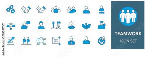 Modern teamwork and business management vector icon collection for professional use