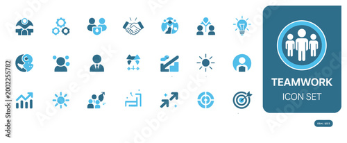 Professional teamwork and business collaboration vector icon set for corporate use