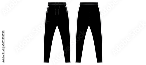 Black Tech wear Jogger Pants Side View with Zippers Apparel Template