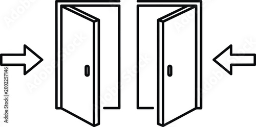 Two doors opening in opposite directions with arrows indicating movement