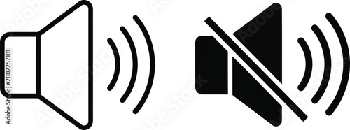 Sound volume control icons muted and unmuted states