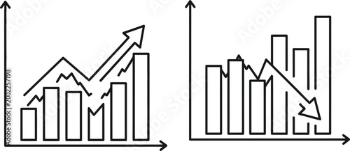 Line and bar graph comparison illustrating growth and decline trends