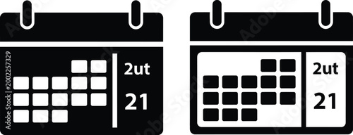 Black and white calendar icons representing dates scheduling and time management concepts