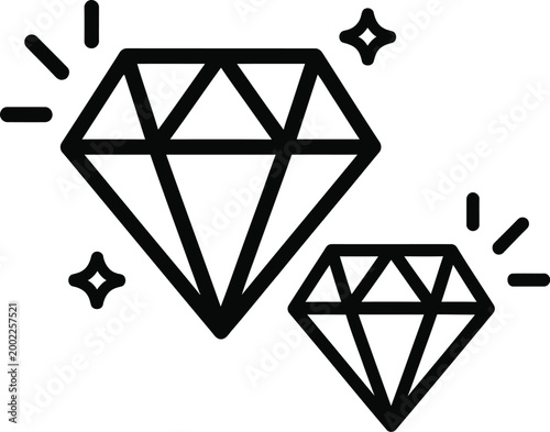 Sparkling diamond icon set large and small gemstones with glittering starbursts