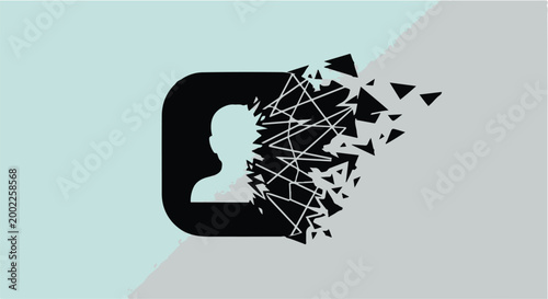 disintegrating human head silhouette breaking apart