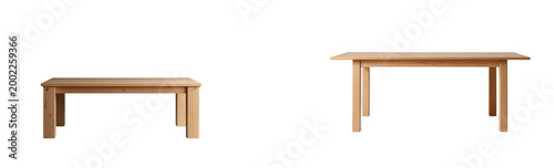 A light wood dining table with straight legs and visible grain, isolated on a transparent background