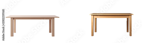 A light wood dining table with straight legs and visible grain, isolated on a transparent background