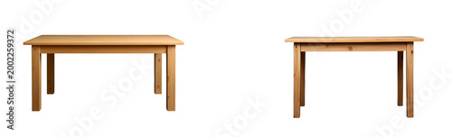 A light wood dining table with straight legs and visible grain, isolated on a transparent background
