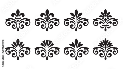 Damask Style Fleur De Lis Ornaments for Interior Decor Patterns and Textile Branding Identity to Evoke Heritage and Tradition in Architectural and Product Surface Design