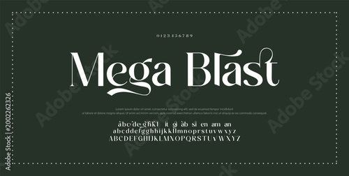 Mega Blast Elegant alphabet letters font and number. Classic Urban Lettering Minimal Fashion Designs. Typography fonts uppercase lowercase and numbers. vector illustration