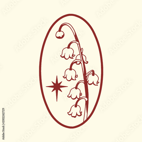 Lily of the valley floral illustration with starburst botanical delicate fragrant innocence elegance feminine delicacy illustration symbolic artistic isolated