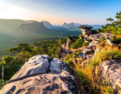 Mountainous landscape at dawn