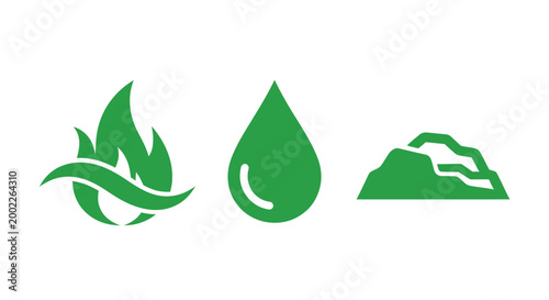 Eco Friendly Symbols Of Fire Water And Earth On White Background For Environmental Concepts