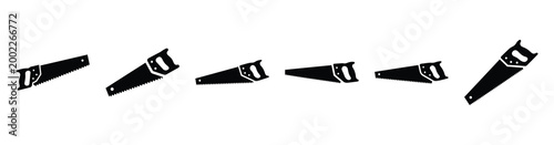 Set of minimal black shape  hand saw silhouette icon. construction icons in black isolated vector illustration collection