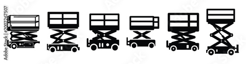 Set of minimal black shape  scissor lift silhouette icon. construction icons in black isolated vector illustration collection