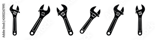 Set of minimal black shape  adjustable wrench silhouette icon. construction icons in black isolated vector illustration collection