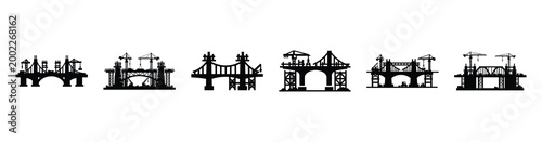 Set of minimal black shape  bridge construction silhouette icon. construction icons in black isolated vector illustration collection