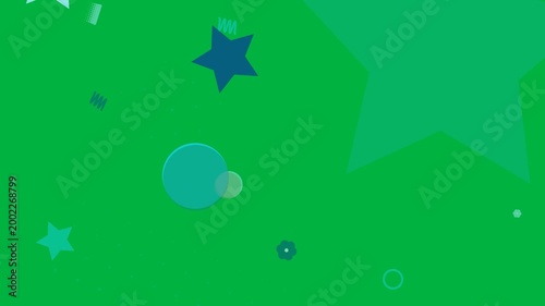 Cyan star pushing, causing teal discs drifting and dot grid forming, showing motion on transparent