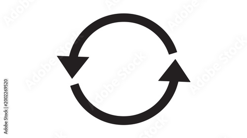 Minimalist circular refresh icon vector, black recycle arrows in a loop, simple reload and repeat symbol for interface design and web navigation