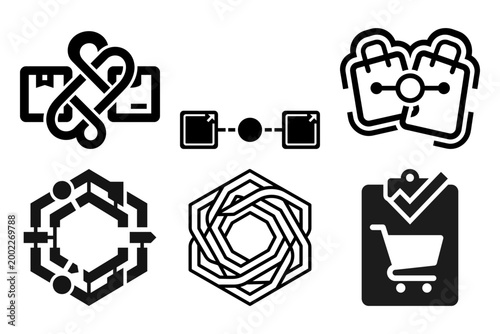 Chain link integration icon set