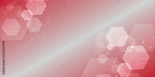 Abstract Technology Background with Red Gradient and Translucent Hexagonal Shapes