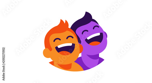 Two cartoon characters laughing together happily.