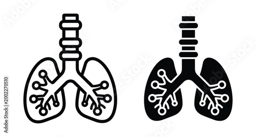 Human lungs respiratory system icon set with trachea and bronchioles for medical healthcare anatomy biology science education and clinical diagnosis