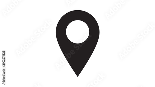 Minimalist black map pin icon vector, flat location marker symbol on white background, navigation point graphic for web and mobile apps