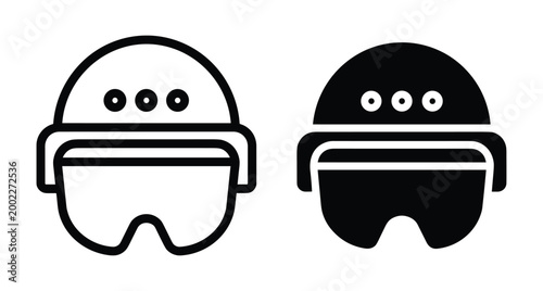 Tactical military helmet icon set with visor for soldier protection safety gear equipment outline solid tactical military helmet icon