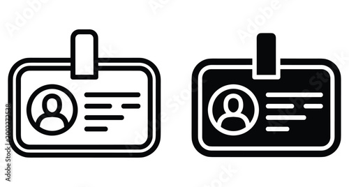 Identification card icons set featuring outline and solid styles for employee badge security access membership profile and corporate identity verification