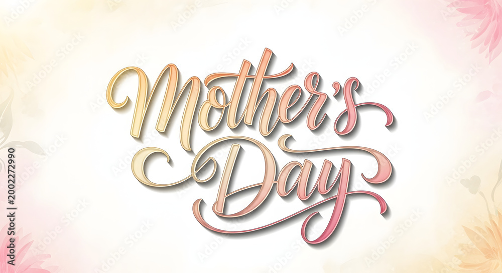 Fototapeta premium Mothers Day greeting card with elegant calligraphy and floral design elements transparent background