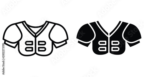 American football shoulder pads icon set in outline and solid style for sports equipment design and athletic protection gear
