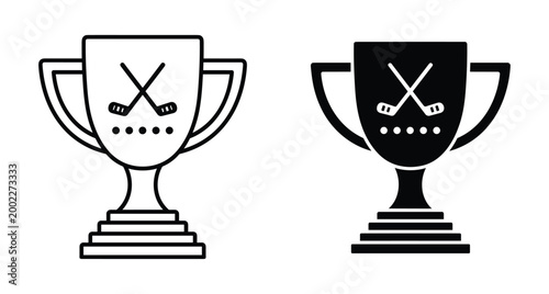 Golf trophy cup award icons set featuring crossed golf clubs for sports tournament winners achievement celebration and competition prize recognition