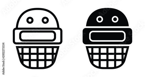 ice hockey helmet icon set with protective cage mask for goalie or player safety equipment in sports graphic design