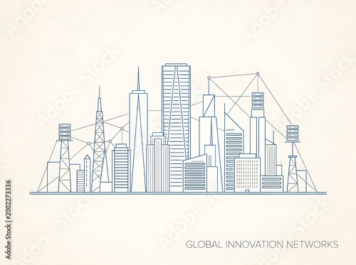 Architectural blueprint of a modern cityscape a detailed line drawing
