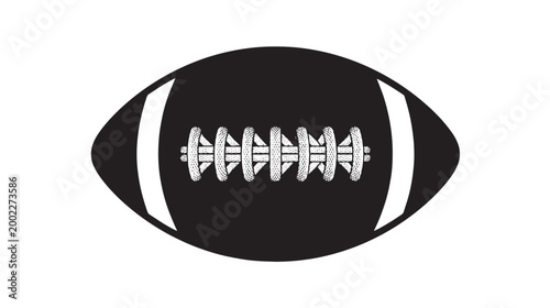 American football vector icon, black and white sports ball silhouette with laces, minimalist athletic equipment graphic for team branding and logo design