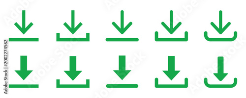 Ten green download featuring different arrow and tray variations isolated on transparent background