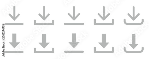Ten gray download featuring different arrow and tray variations isolated on transparent background