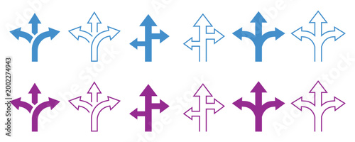 Set of light blue and purple directional arrow for navigation isolated on transparent background