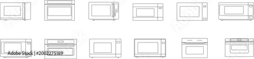 set of microwave oven icons, kitchen appliance collection, household, cooking, editable stroke, vector, illustration