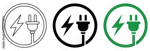 Car charging point icon set, electric plug symbols, electricity sign graphics, green energy vector
