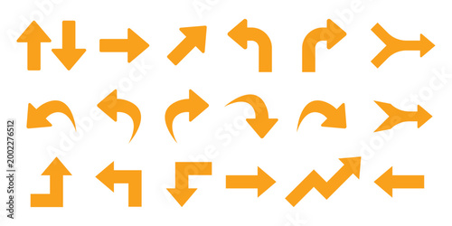 Set of orange directional arrow for navigation and infographic isolated on transparent background