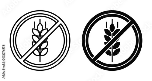 Gluten free icon set with wheat ear in prohibition sign for food packaging labeling allergy information and healthy diet products