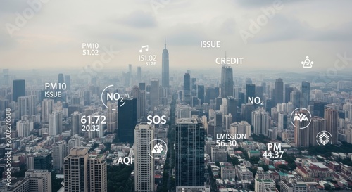 Smart City Air Quality Monitoring Pollution Data Over Urban Skyline