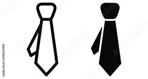 Necktie icon set featuring outline and solid black versions for business professional attire formal wear corporate dress code and office fashion